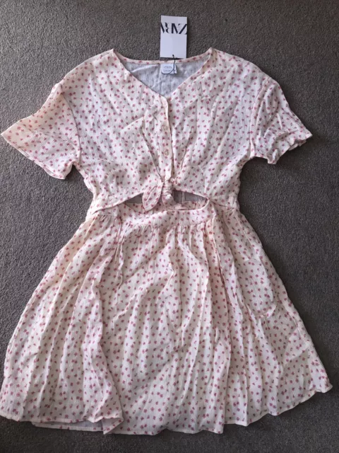 Bnwt Zara Girls Floral Dress With Cut outs Size 11-12 Years