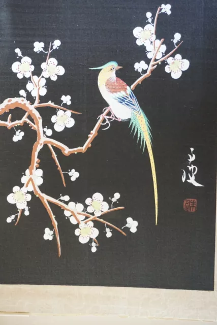 Belle Peinture Sur Soie Fin Xix° Chinoiserie Oiseau Exotisme Gouache Chine Fleur 2