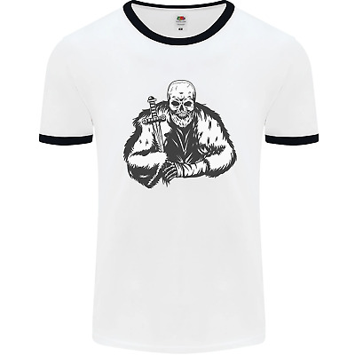 Viking Skull & Sword Thor Valhalla Mens White Ringer T-Shirt