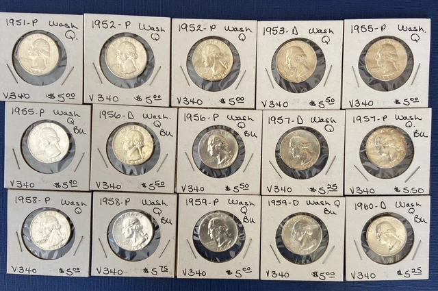 Lot of 15  ($3.75 FV) Washington Quarters ~ 90% Silver