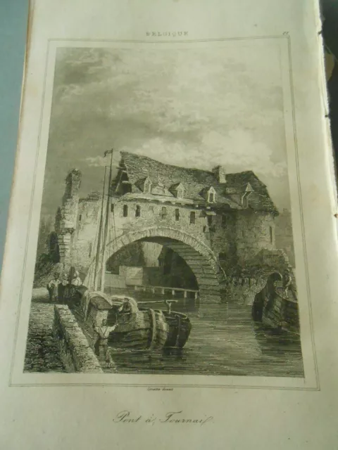 Gravure 1841 - Belgique Belgium Pont de Tournai