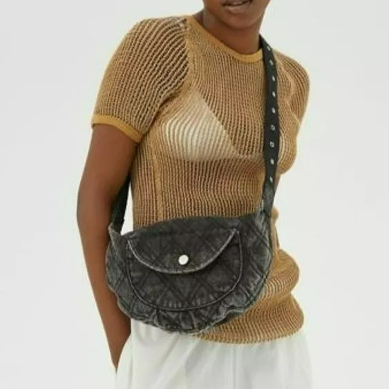 New Urban Outfitters Purse Quilted Denim Sling Bag Fanny Pack Belt Bag Jean Nwt