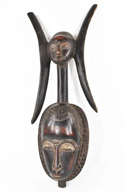 Yaure Mask with Top Structure Cote Wood D'Ivoire African Art
