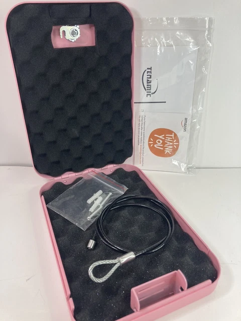 Teramic Handgun Safe Box Pistol Lock Box Portable Gun Safety. Lock Key Pink