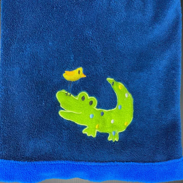 Baby Kiss Blue Blanket Embroidered Green Alligator Yellow Bird Security Lovey