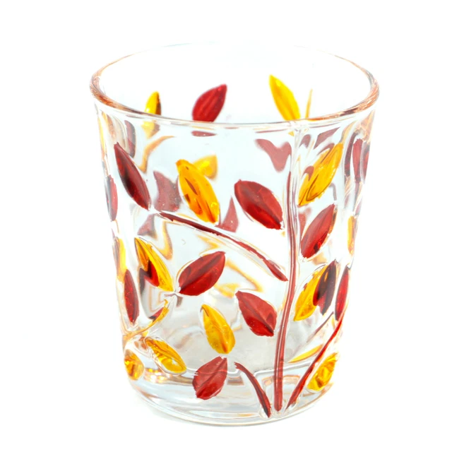 Murano Cristal Tiro Cristal Rojo Amarillo Pintado a Mano Flor Patrón 57ml