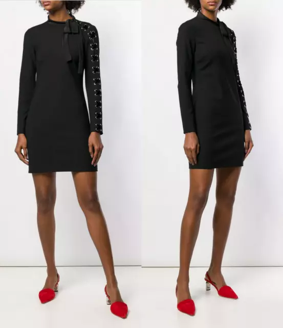 RED VALENTINO Lace-up w/Bow  Sleeve Sheath Dress  in Black  sz IT 44/ US 6  $785