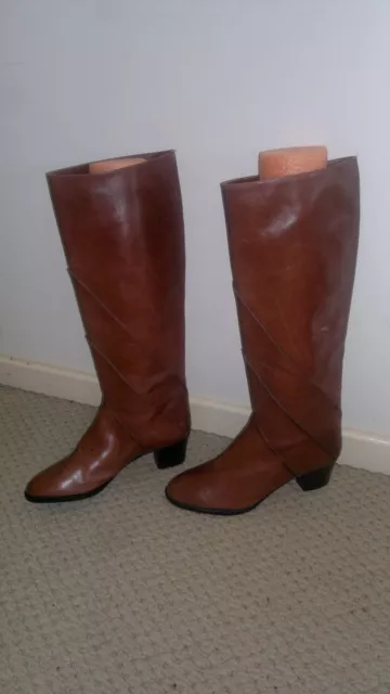 Boots-Size 5.5-Riding Boots-Tan-Leather-Made Italy-Ladies-5 1/2-Brown-Knee Boots