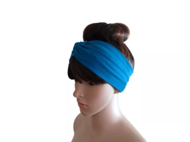 Teal Blue Twist Headband. Twist Head Wrap. Knot Hairband. Stretch Hair Wrap. 2