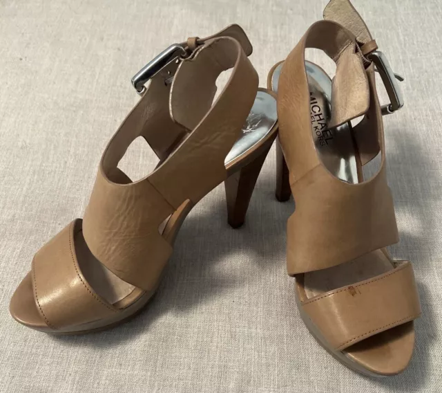 Michael Kors Carla Tan Leather Platform Heel Slingback Women's Sandals 7.5 M SB