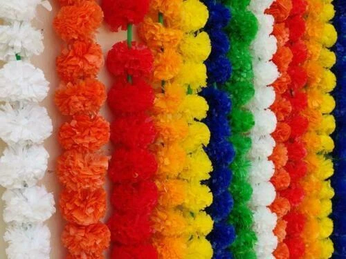 Indian Artificial Marigold 50 PC Garland wedding Colorful Flower Decoration Vine