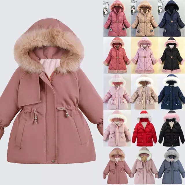 Kids Girls Quilted Puffer Jacket Faux Fur Hooded Parka Coat Winter Warm Outwear* 3