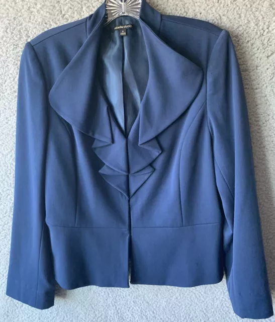 Rafaella Blazer Women's Size 8 Waterfall Collar Long Sleeve Hook Closure Blue