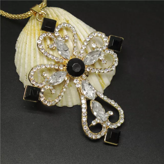 Holiday gifts White Bling Flower Prayer Cross Crystal Pendant Women Necklace