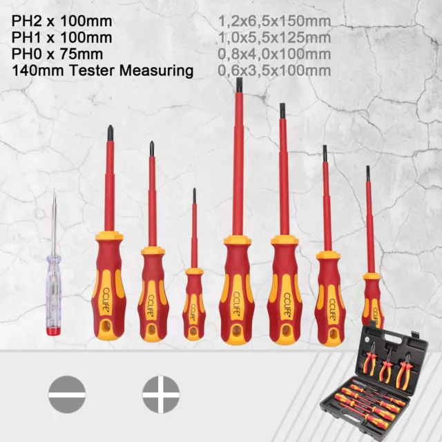 Jeu 11pcs VDE Tournevis et Pinces électricien isolé 1000V avec testeur tension 2