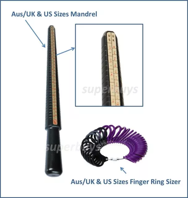 Australian Ring Sizer Size Finger Ring Sizer Gauge & Mandrel Jewelers Stick Set 2