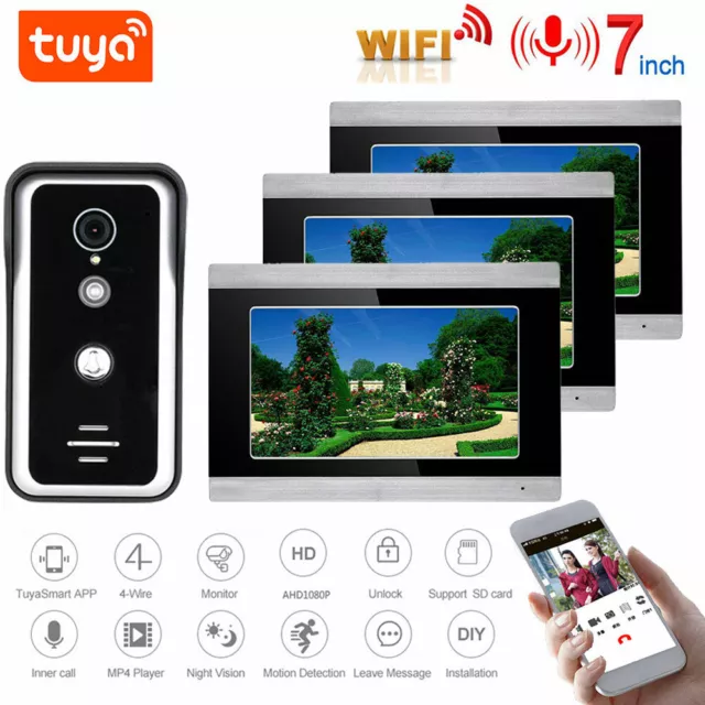 7 inch TUYA 1080P WiFi Video Door Phone Intercom System With 3pcs Touch Monitors