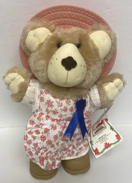 WENDY'S 7" Hattie Furskin Teddy Bear with Pink Hat 1986 Vintage With Tags