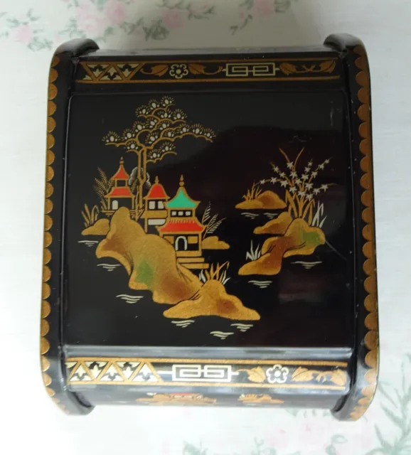 Vintage *6MB* Black & Gold Trinket/ Jewellery Box Chinese/ Japanese Pattern