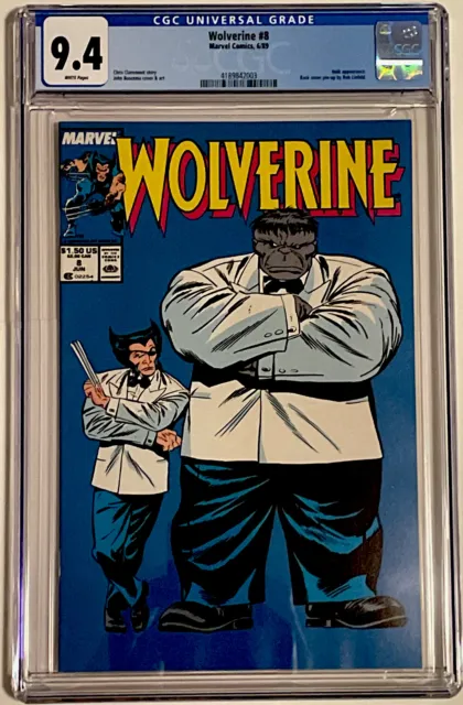 Wolverine #8 1989 Grey Hulk Mr. Fixit Cover Rob Liefeld Back Cover Cgc 9.4