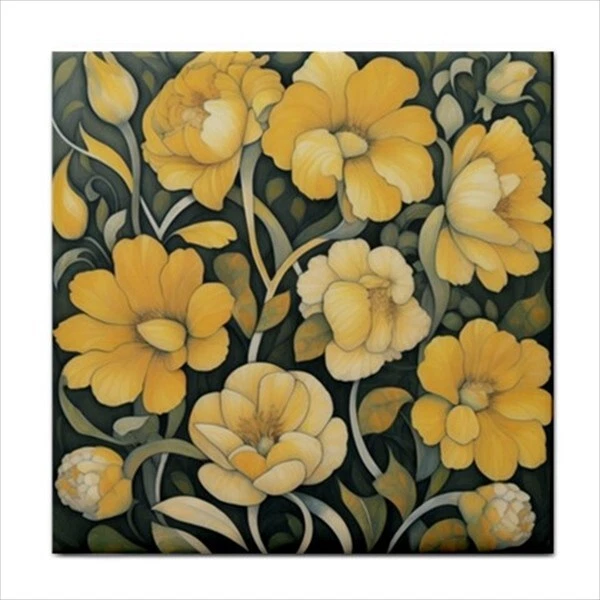 Yellow Wildflower Flower Ceramic Craft Tile Backsplash Border Art Nouveau