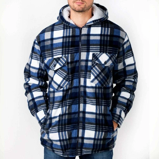 Mens Fleece Lined Padded Shirt Sherpa Fur Lumberjack Flannel Work Thick Jacket