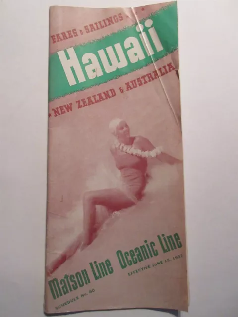 1937 Matson Line Hawaii New Zealand Australia Sailings and Fares Brochure