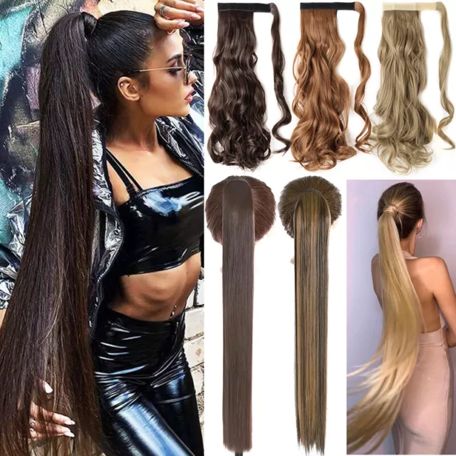 Hair Wrap 32" Ponytail Real Thick Clip in Pony Tail Hair Extensions NEW As Human