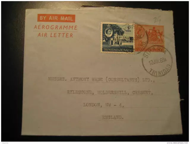 1969 TO LONDON England Stamp On Aerogramme Air Letter Trinidad & Tob ...