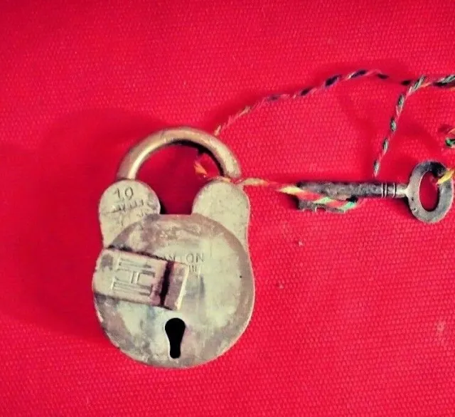 Old Vtg. Original Nickel Plated Brass Aligarh Padlock With Key 10 Lever Q22