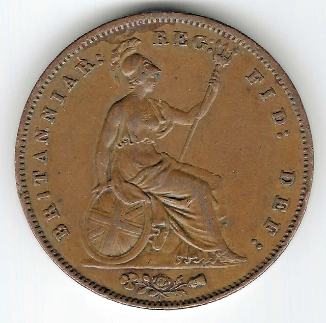 1858 Queen Victoria Young Head Copper Penny Coin Good Condition Qv18