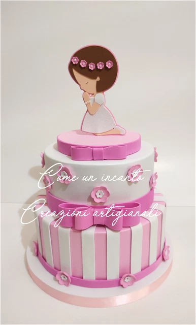 Figura Torta Comunione Ragazza Con Fiori - Decorazione Poliresina, 15.5cm - Foto 12