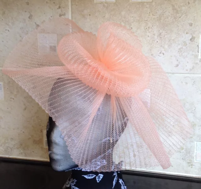 peach coral crin fascinator headband headpiece wedding party piece race ascot