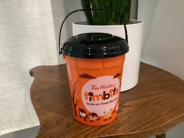 Tim Hortons Horton Coffee Timbits Halloween Trick Or Treat Candy Pail Bucket