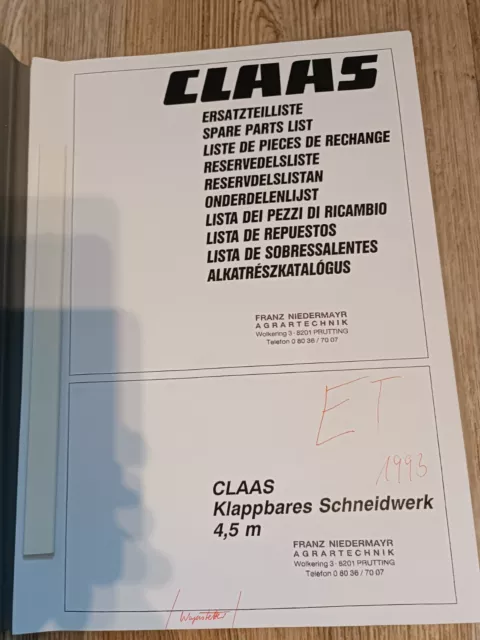Claas Klappbares Schneidewerk 4,5M Ersatzteilliste  Spare parts KM