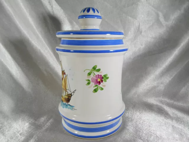 Pot A Tabac / Pot Couvert Decor Fregate En Faience De Clamecy Par Roger Colas 2