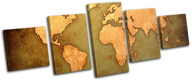 Gold Globe Modern Atlas Office Maps Flags SINGLE TOILE murale ART Photo