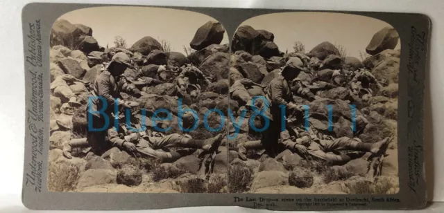 Boer War Stereo view Photo Card The Last Drop Wounded Soldier scene original