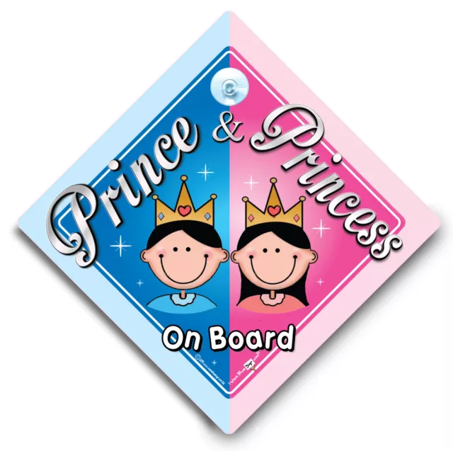 Prince and Princess On Board, Baby On Board Sign, Suction Cup Car Window Sign