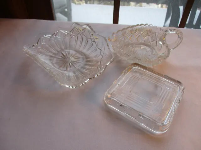 Collection Of Pieces Of Depression Cut Glass~ Candy Dish, Napkin Holder, Etc.
