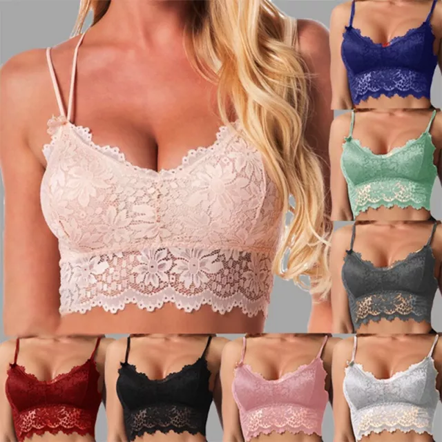 Womens Lace Bralette Bralet Bra Bustier Crop Top V Neck Camisole Cami Vest Tank