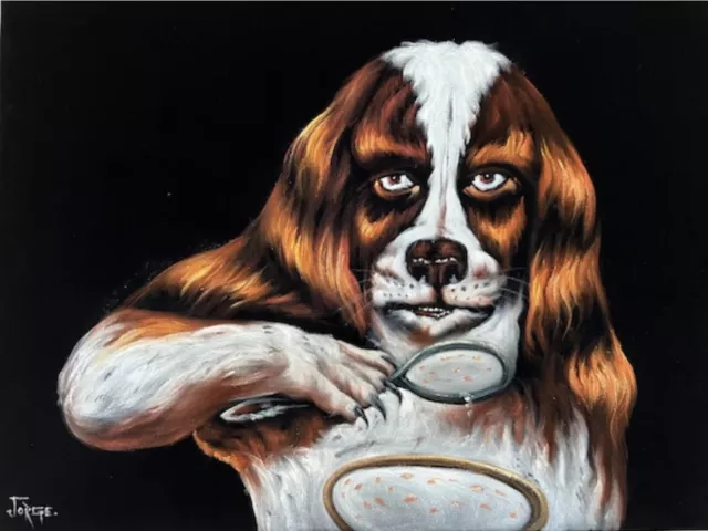 Dog Eating Cereal weird creepy pasta velvet oil painting art odd terror