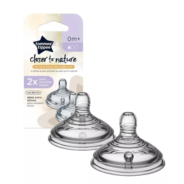 Tommee Tippee Closer to Nature Extra Slow Flow Baby Bottle Nipples, 0m+, 2 Ct x2