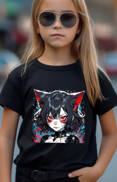 Vampire Girl Halloween Anime Witch Black Cat T Shirt Boy Girl MESSAGE ME SIZE UK