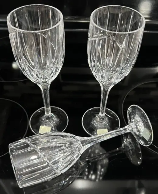 3 Mikasa Uptown Wine Glasses Clear Crystal Vertical and Swirl Cut 9" Mint Cond
