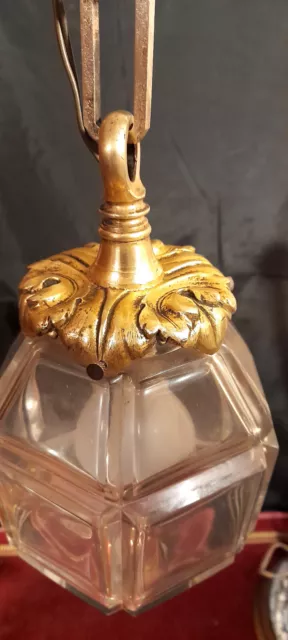 Lustre Suspension Plafonnier bronze doré & globe en verre Napoléon III 2