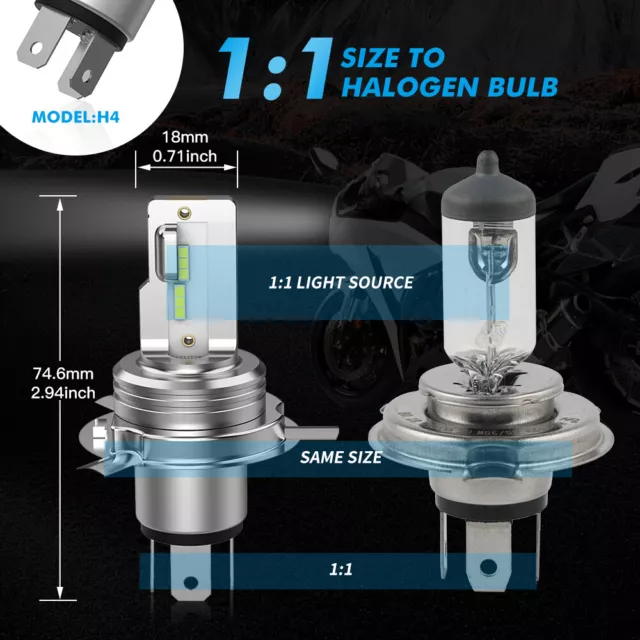 BEVINSEE 2x H4 HS1 LED Motorcycle ATV Headlight Globes Hi/Low Beam White Bulbs 2