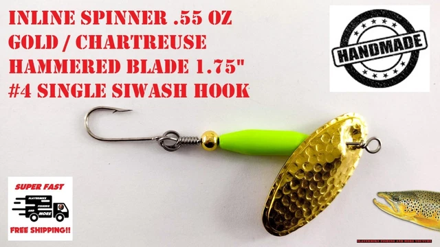 Inline Spinner .55 oz Gold- Chartreuse / Hammered 1.75" Blade / #4 Siwash Hook