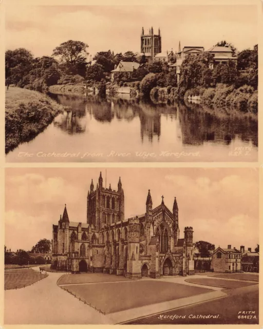 2x Cathedral from River Wye Hereford Frith VTG Postcards C.1940s