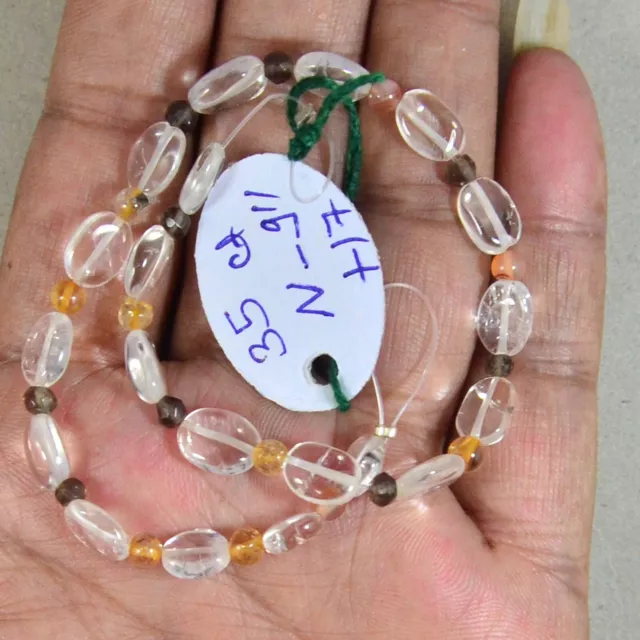 Natural white Crystal oval Briolette & Citrine ball Gemstone beads 9 inch Line